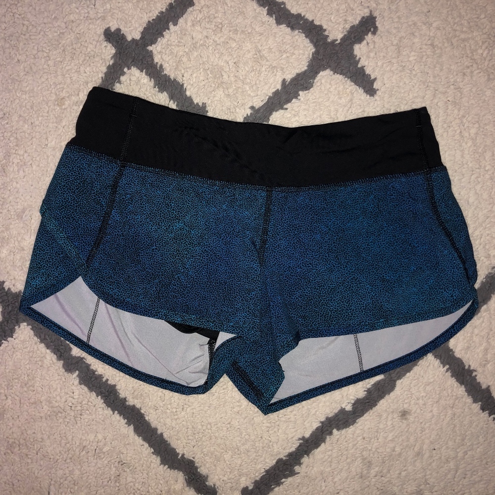 Black and Blue Lululemon Speed Up Running Shorts